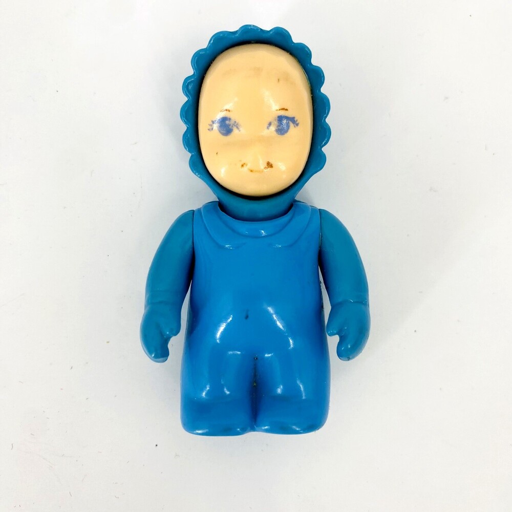 Vintage 1970's Little Tikes Dollhouse Blue Pajama's Baby 2.5" Fig Hard Plastic